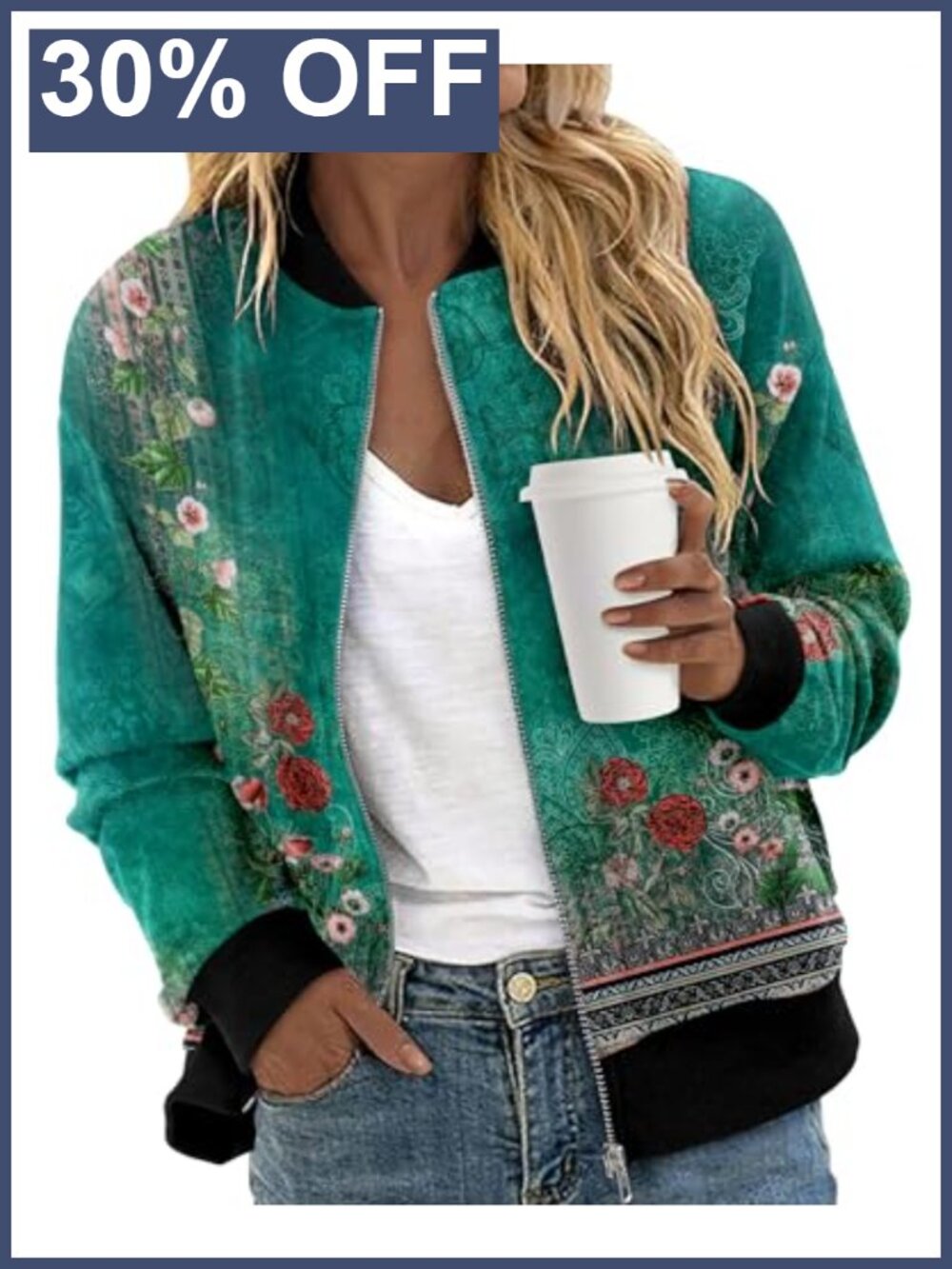 Women's Zip Up Bomber Jacket Long Sleeve Casual Windbreaker Coat
